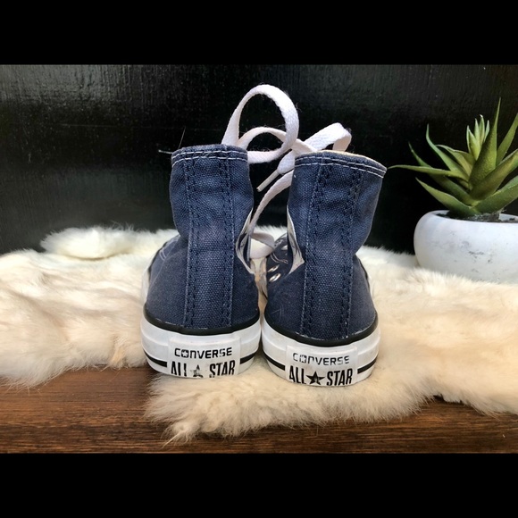 Kids Navy Blue Converse High Tops - Picture 3 of 5